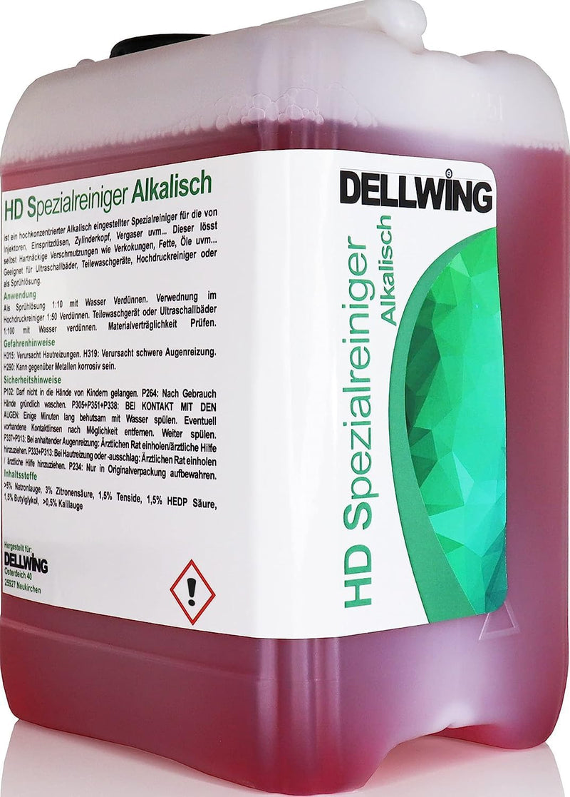 DELLWING HD detergente speciale alcalino 5L - concentrato di detergente per vasche ad ultrasuoni di alta qualità per la pulizia di parti di automobili come carburatori, teste dei cilindri
